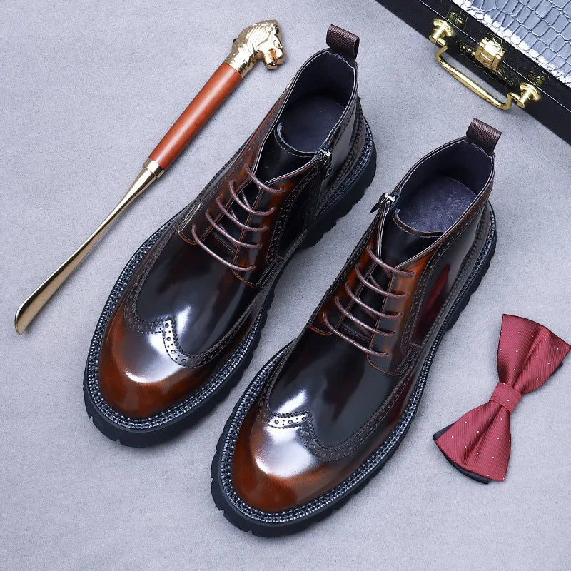 Thick Sole Elastic Band Leather Boots