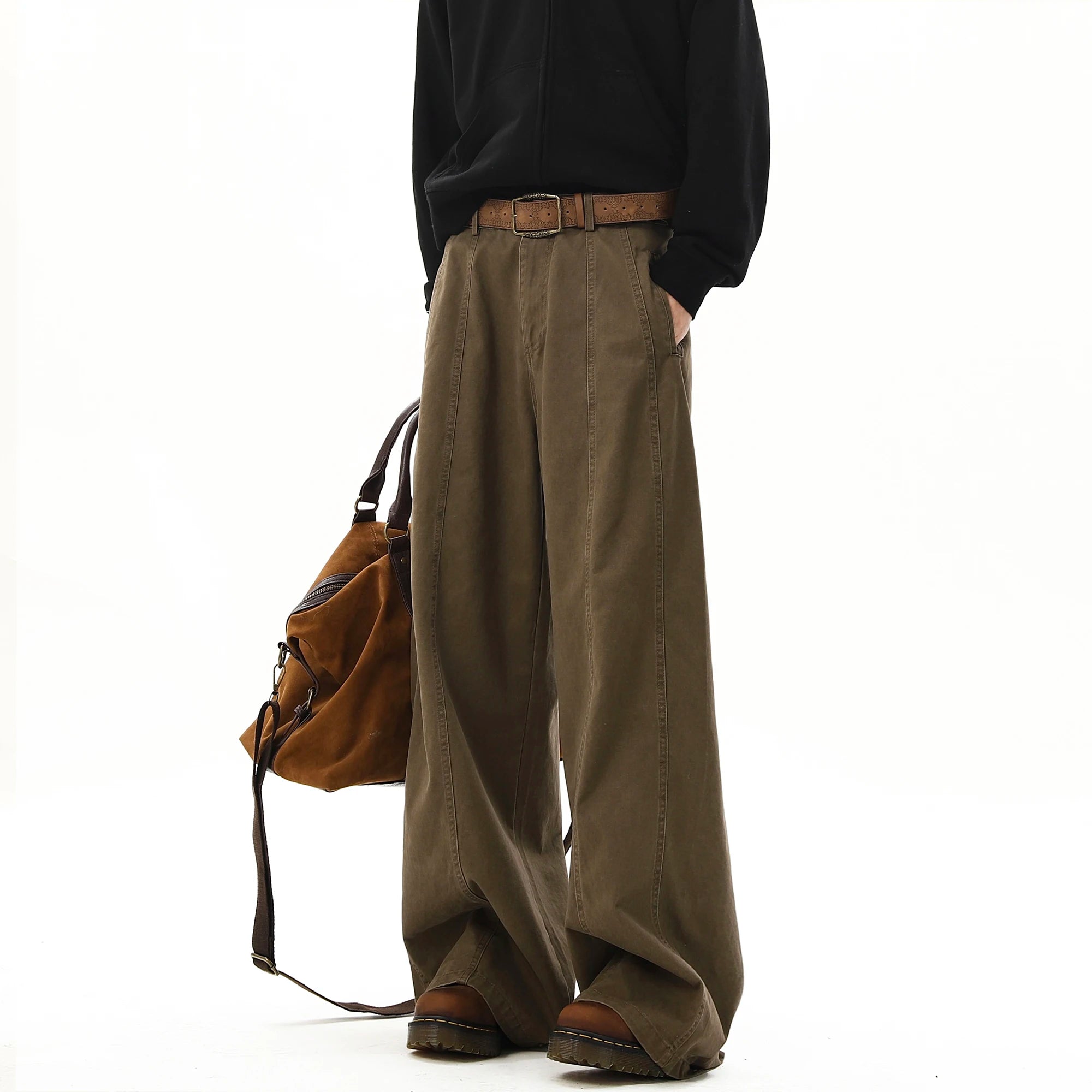 Vintage Solid Wide-Leg Men's Pants