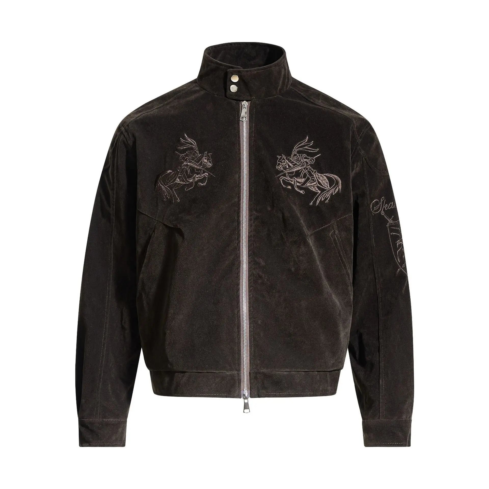 Stand Collar Embroidery Zipper Jacket