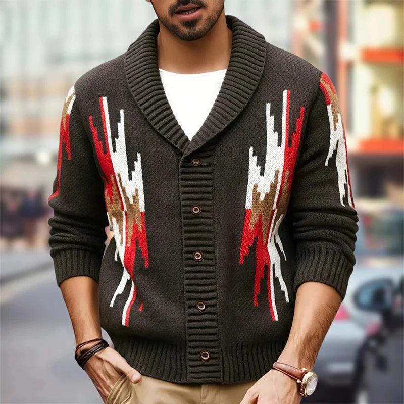 Coffee Color Geometric Printed Cardigan