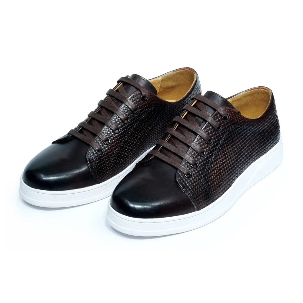 Premium Textured Leather Lace-Up Sneakers