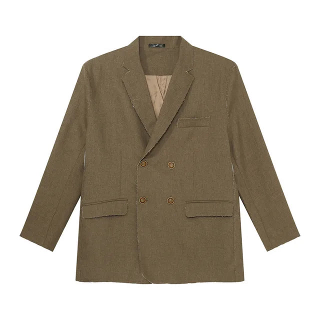 Raw Edge Double Breasted Solid Blazer
