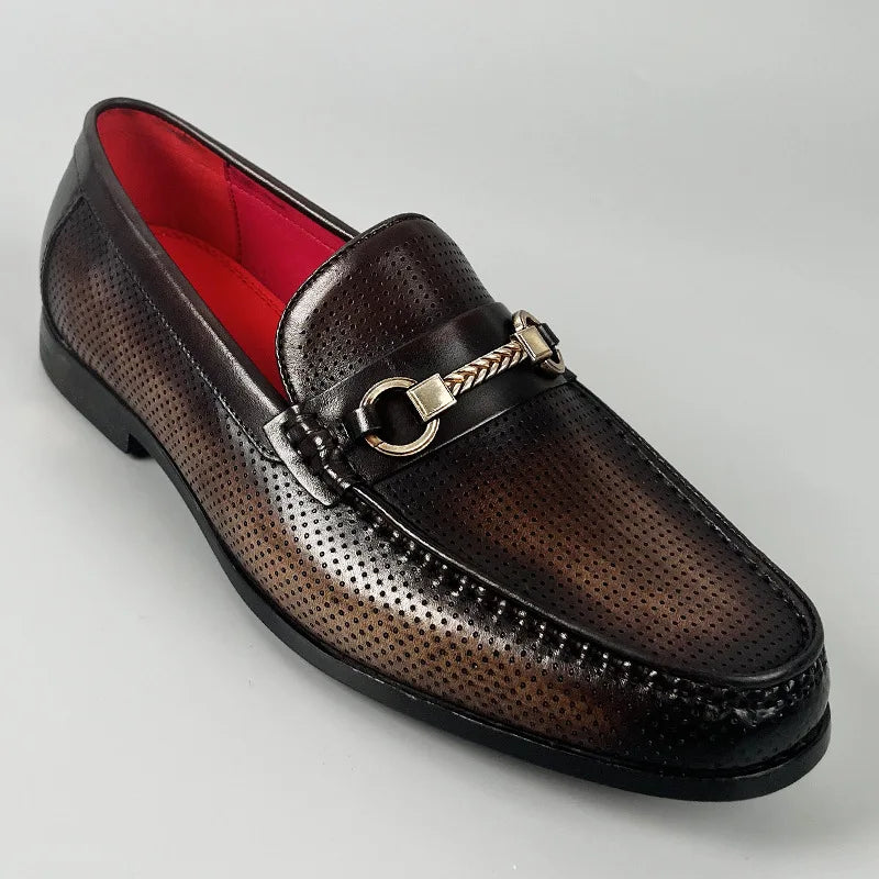 Perforated Leather with Metal Accent Loafers