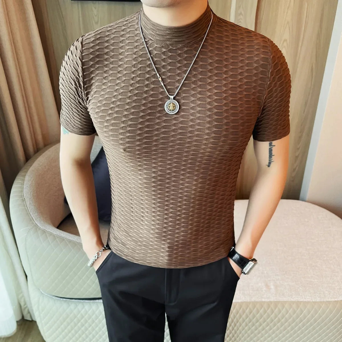 Half High Collar Slim Fit Casual Tee