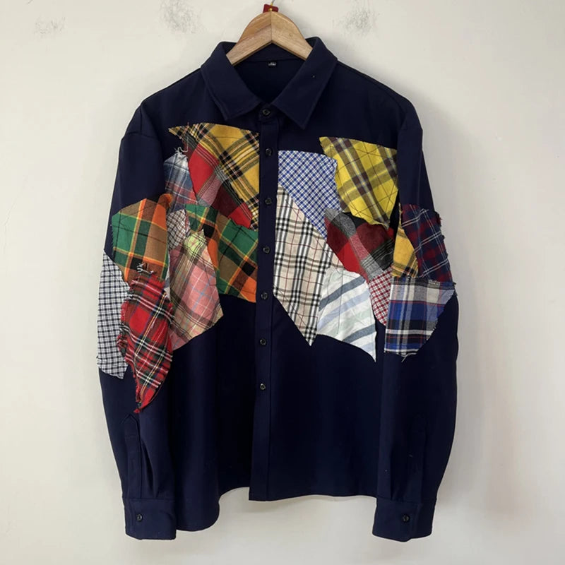 Plaid Patchwork Decoration Shirt