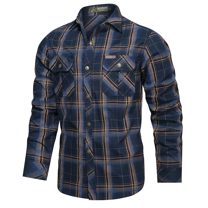 Plaid Pattern Cotton Long Sleeve Cargo Shirt