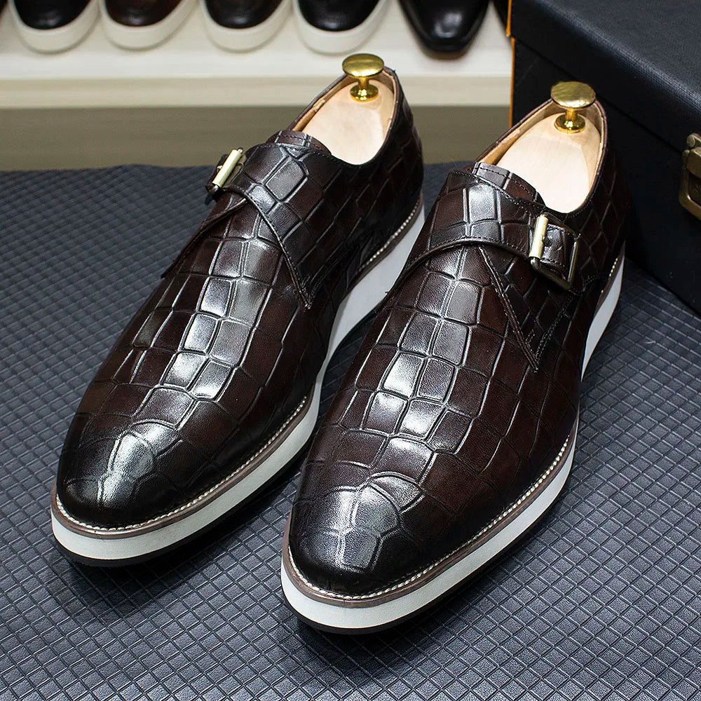 Crocodile Leather Single Buckle Monk Shoes