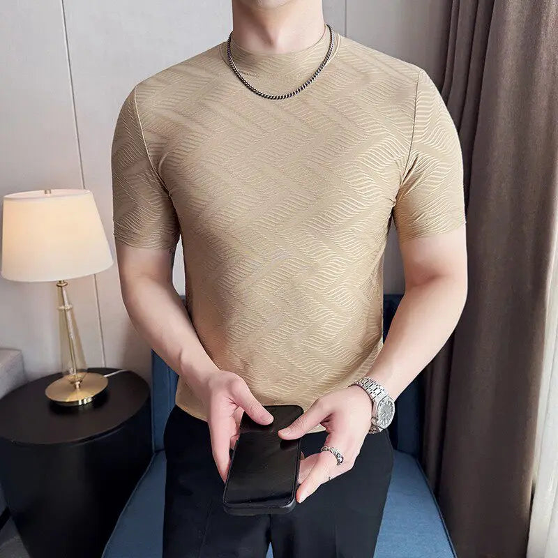 Geometric Pattern Slim-Fit O-Neck T-Shirt