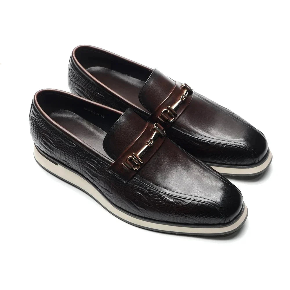 Horsebit Appliques Embossed Croc Texture Loafers