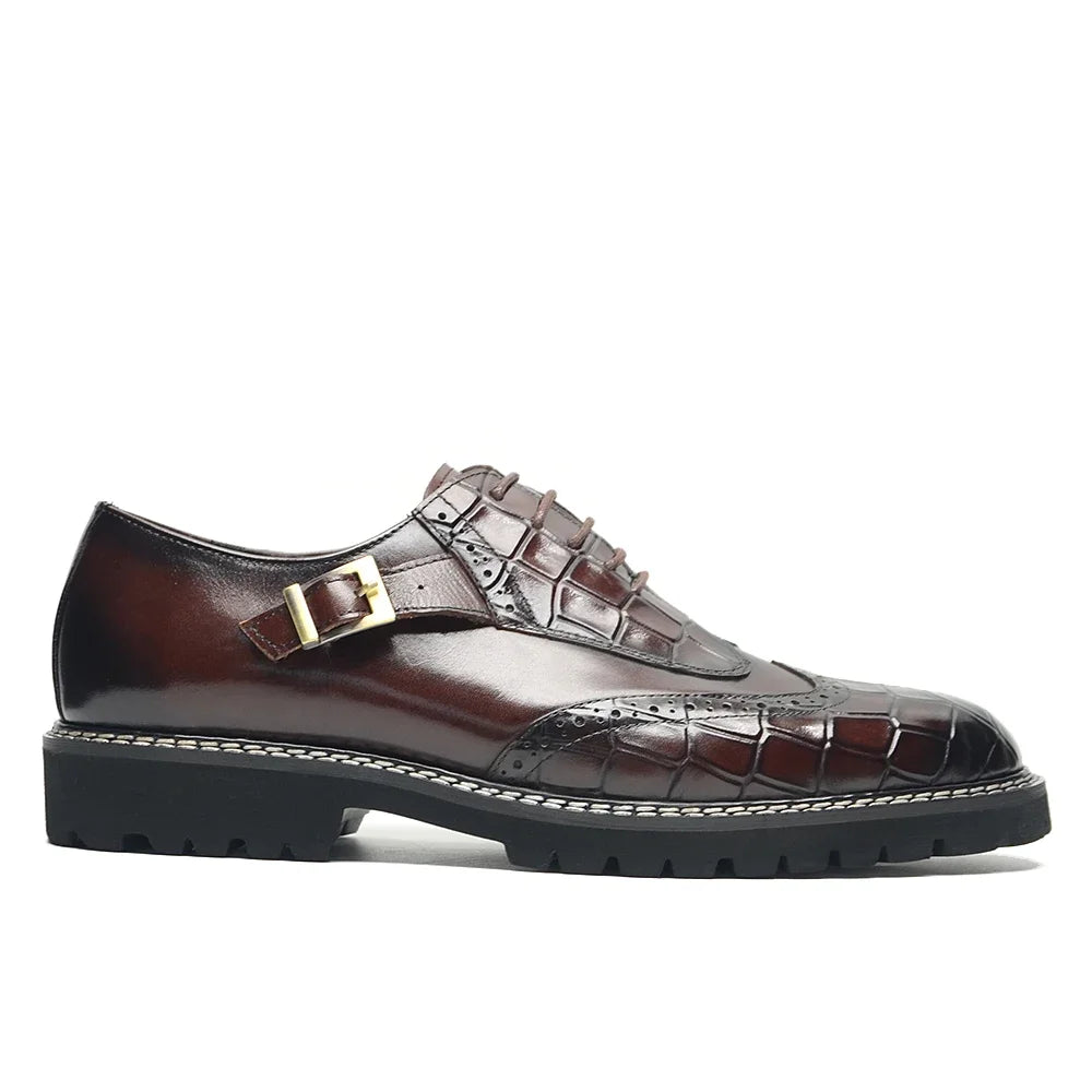 Leather Crocodile Print Wingtip Brogue Shoes