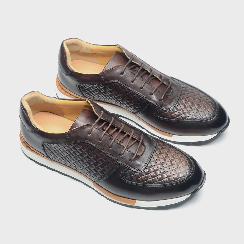 Fashionable Genuine Leather Woven Pattern Shoes