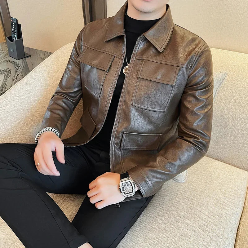 Structured Multi-Pocket Leather Jacket