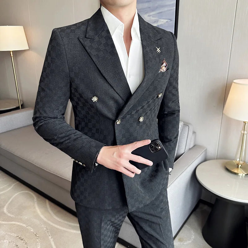 Luxury Checkered Double-Breasted Suit