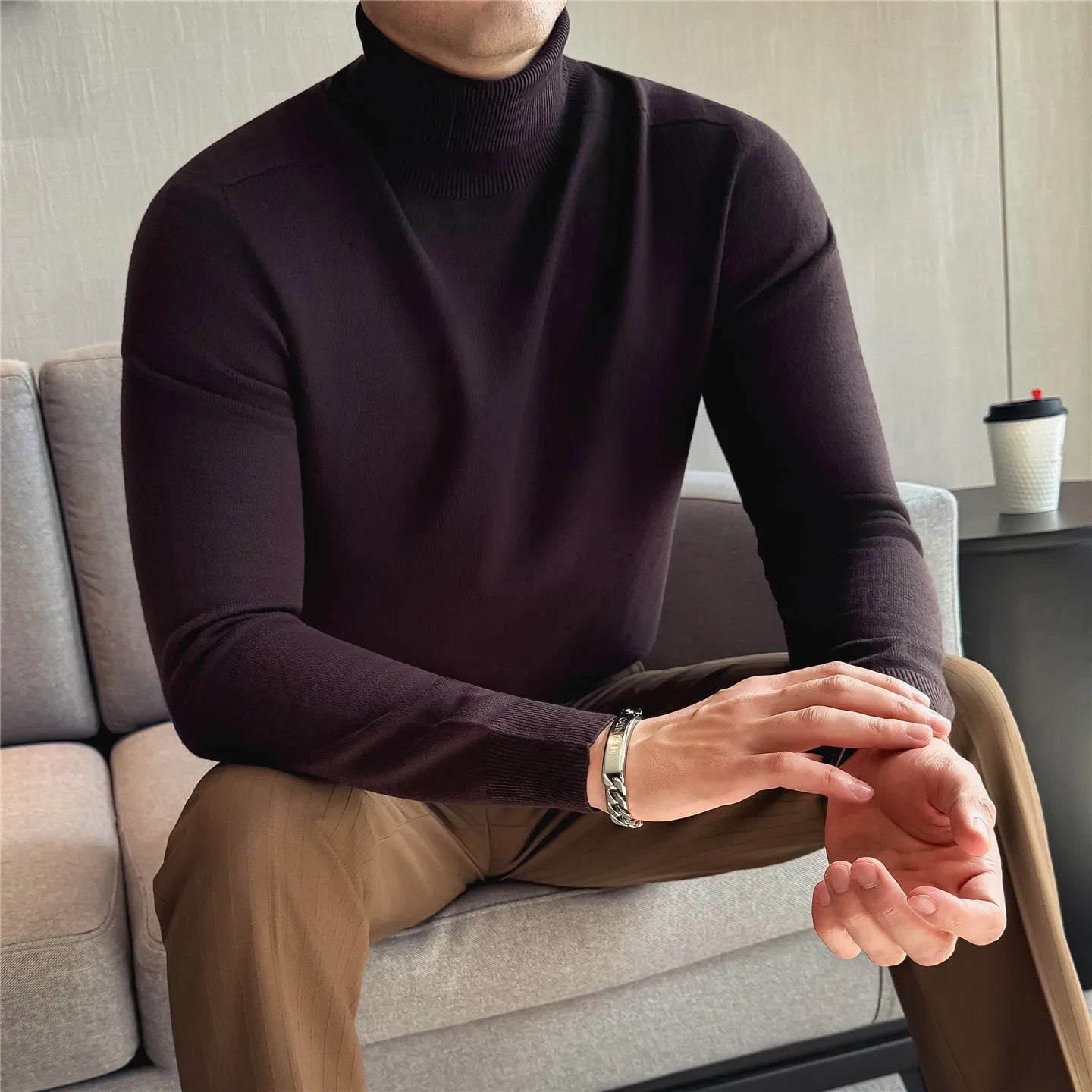Elegant Solid Slim Turtleneck Sweater