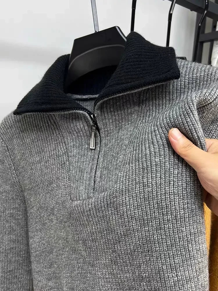 Two Tone Thickened Half Zip Sweater