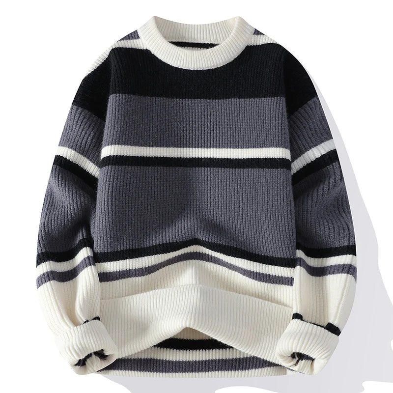 Casual O-Neck Knitted Striped Sweater