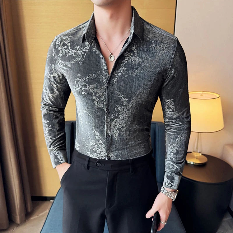 Luxury Retro Velvet Jacquard Shirt