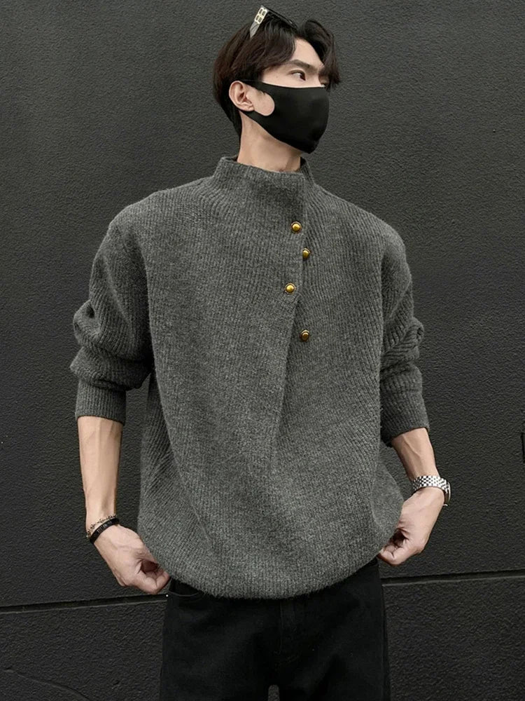 Half-Turtleneck Button Design Sweater