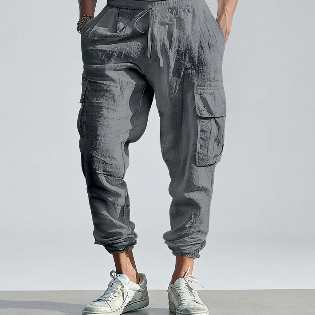 Solid Loose Drawstring Multi-Pocket Jogger Pants