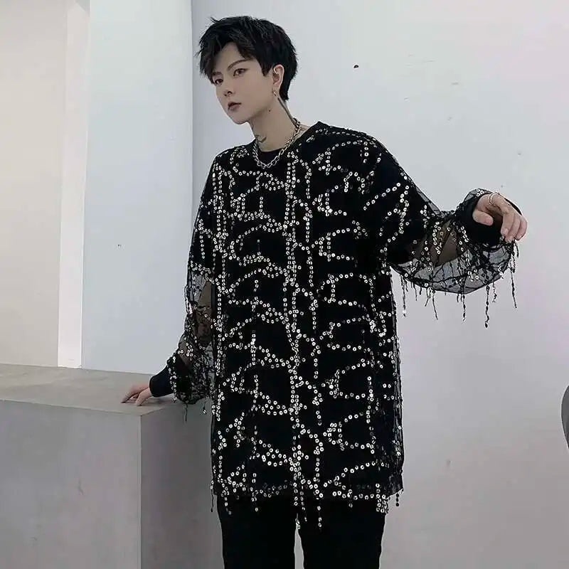 Sequins Decoration Casual Long Sleeved T-Shirt