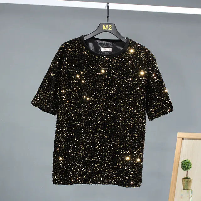 Short Sleeve Sequin Niche Design T-Shirt