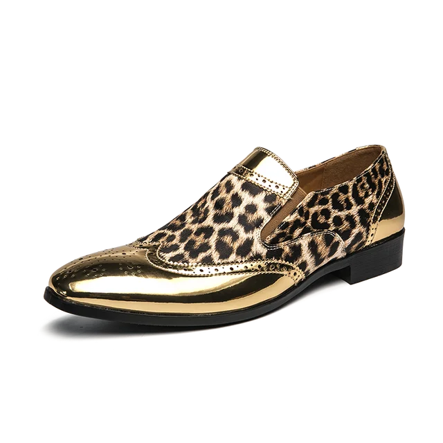 Shiny Leopard Pattern Leather Loafers