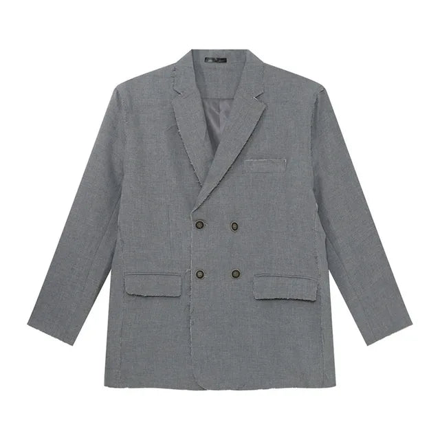 Raw Edge Double Breasted Solid Blazer