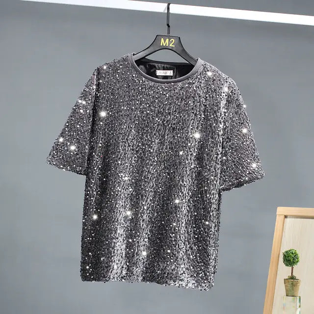 Short Sleeve Sequin Niche Design T-Shirt