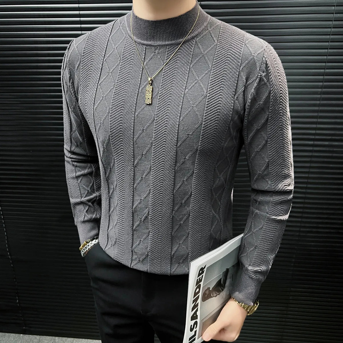 Diamond Jacquard Knit Sweater