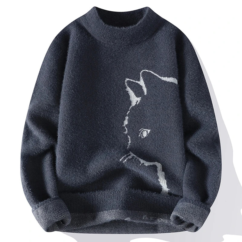 Solid Cat Silhouette Loose Sweater