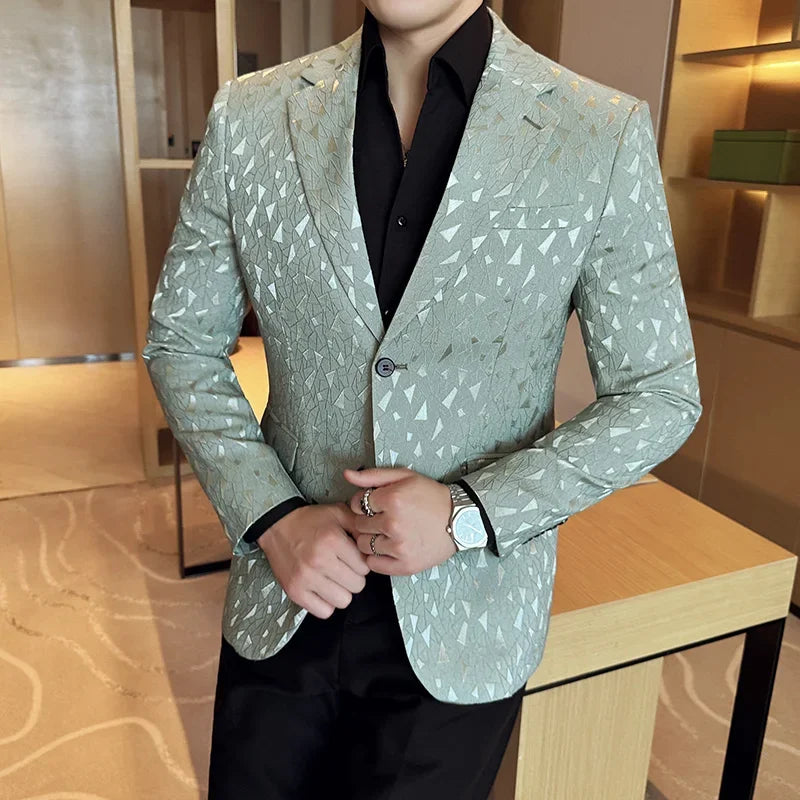Geometric Solid Jacquard Fit Blazer