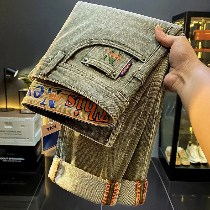 Embroidery Letter on Pocket Retro Jeans