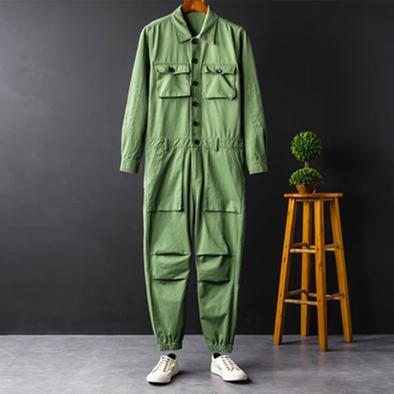 Solid Multi-pocket Workwear Jumpsuit