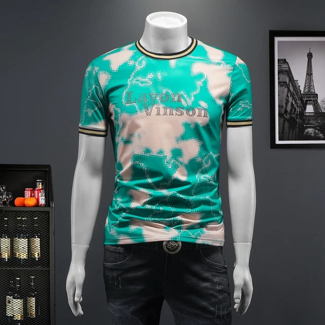 Gradient Abstrac Printed Rhinestone T-Shirt