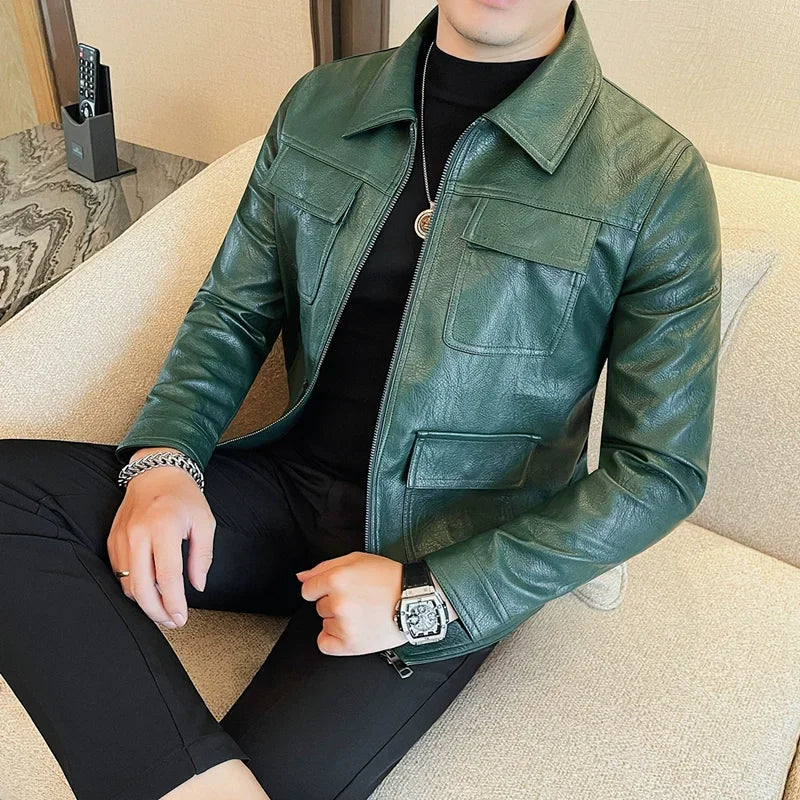Structured Multi-Pocket Leather Jacket