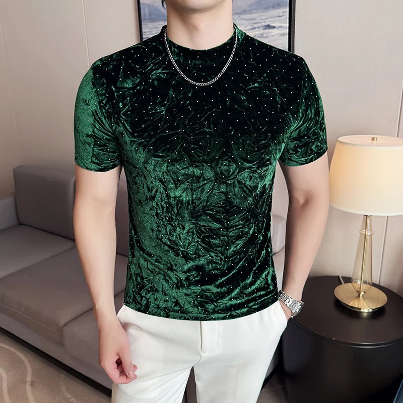 Fashion Fold Design Velvet T-Shirt