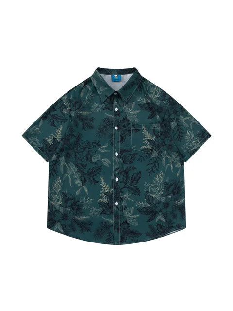 Green Retro Floral Printed Shirt