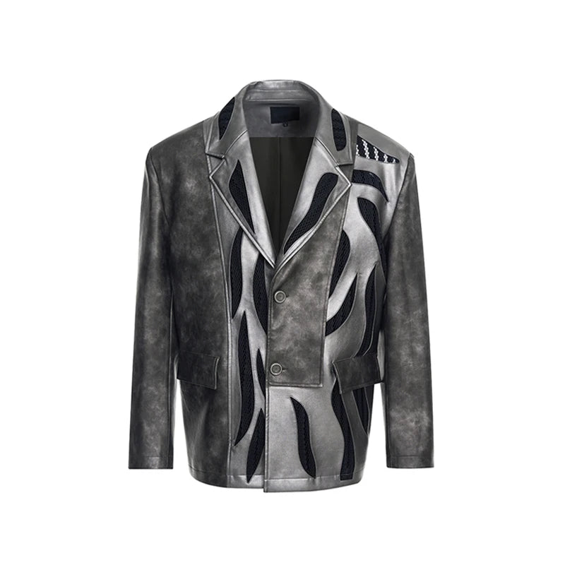 Spliced Hollow Mesh Leather Men's Suit