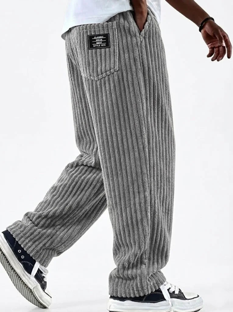 Retro Vertical Striped Corduroy Pants