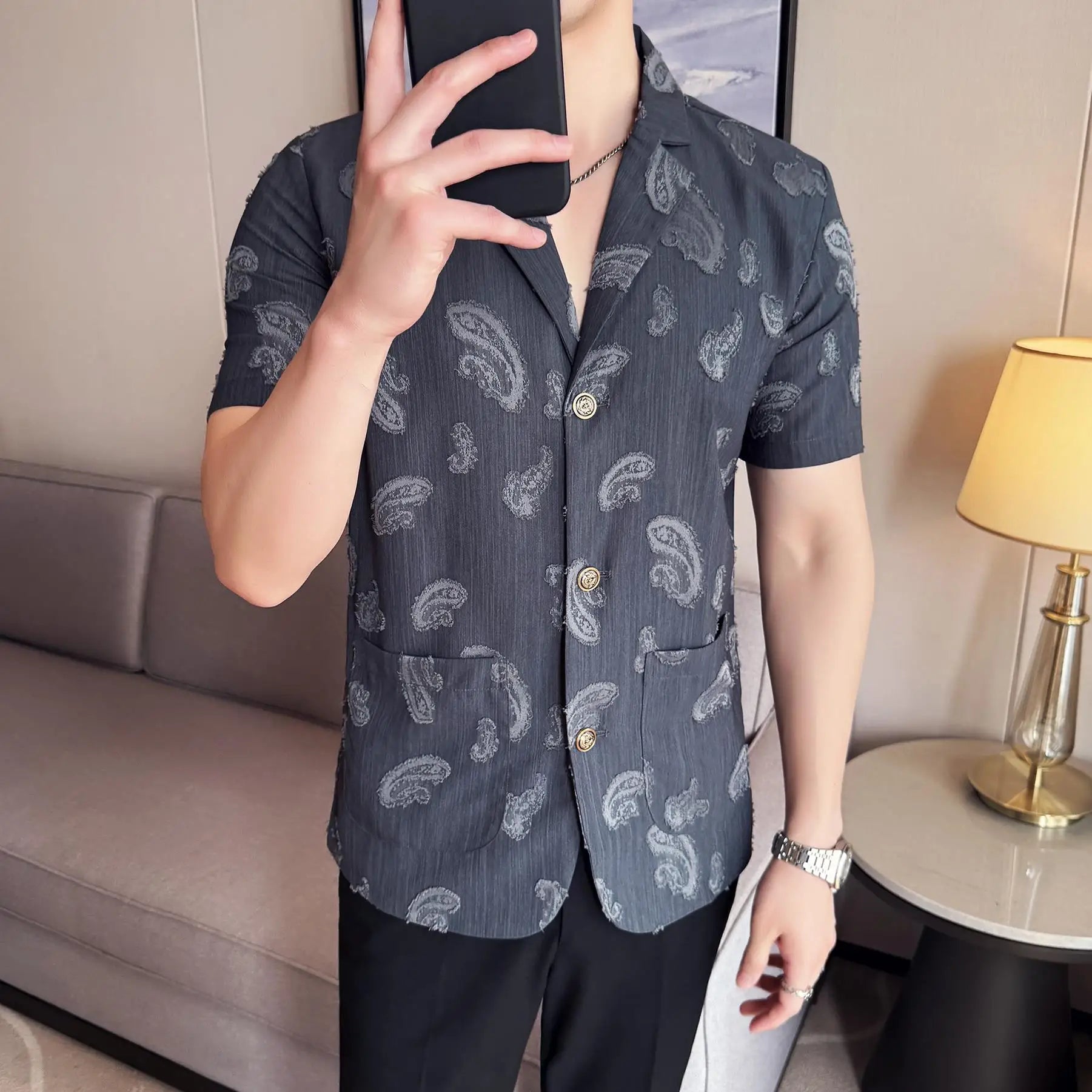 Fashion Paisley Jacquard Casual Shirt