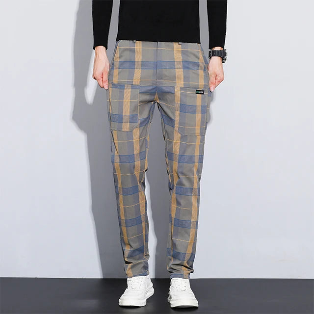Plaid Check Pattern Straight Slim Pants