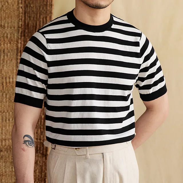 Trendy Striped Contrast Breathable T-Shirt