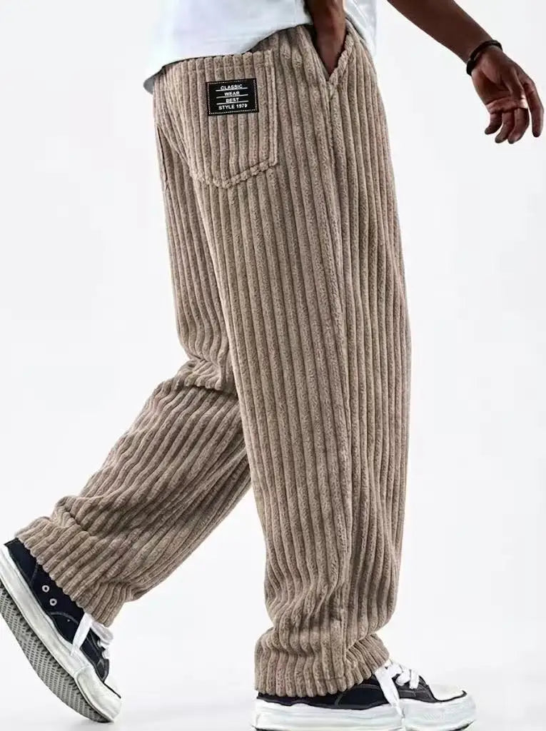 Retro Vertical Striped Corduroy Pants
