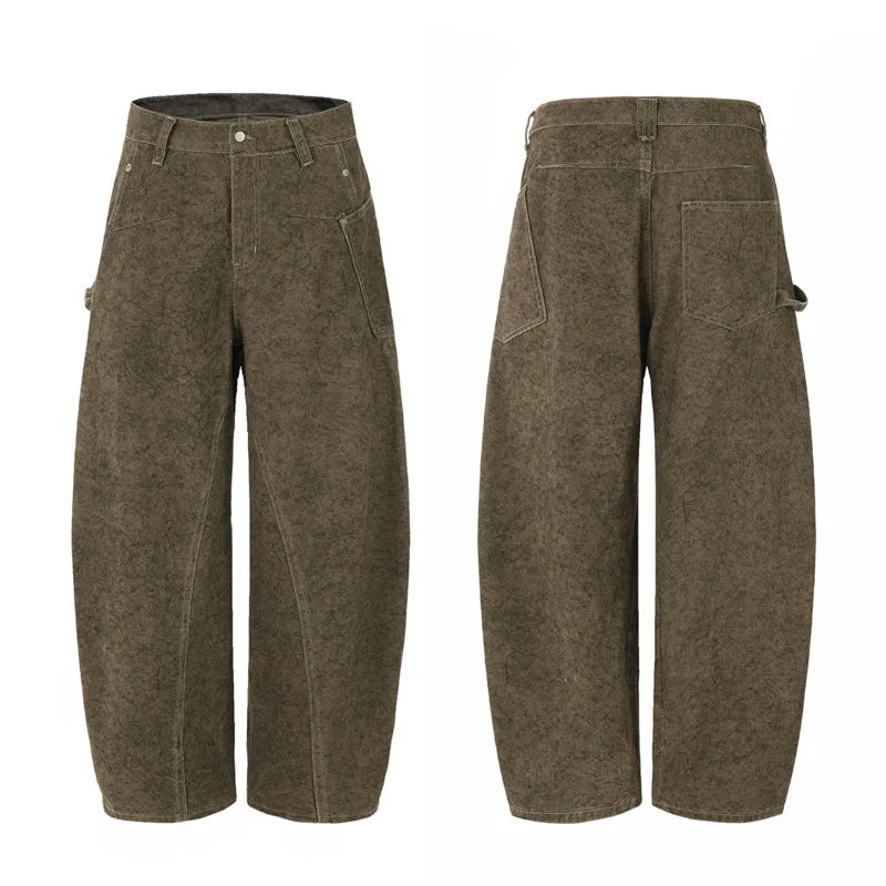 Khaki Green Wide-Leg Work Jeans