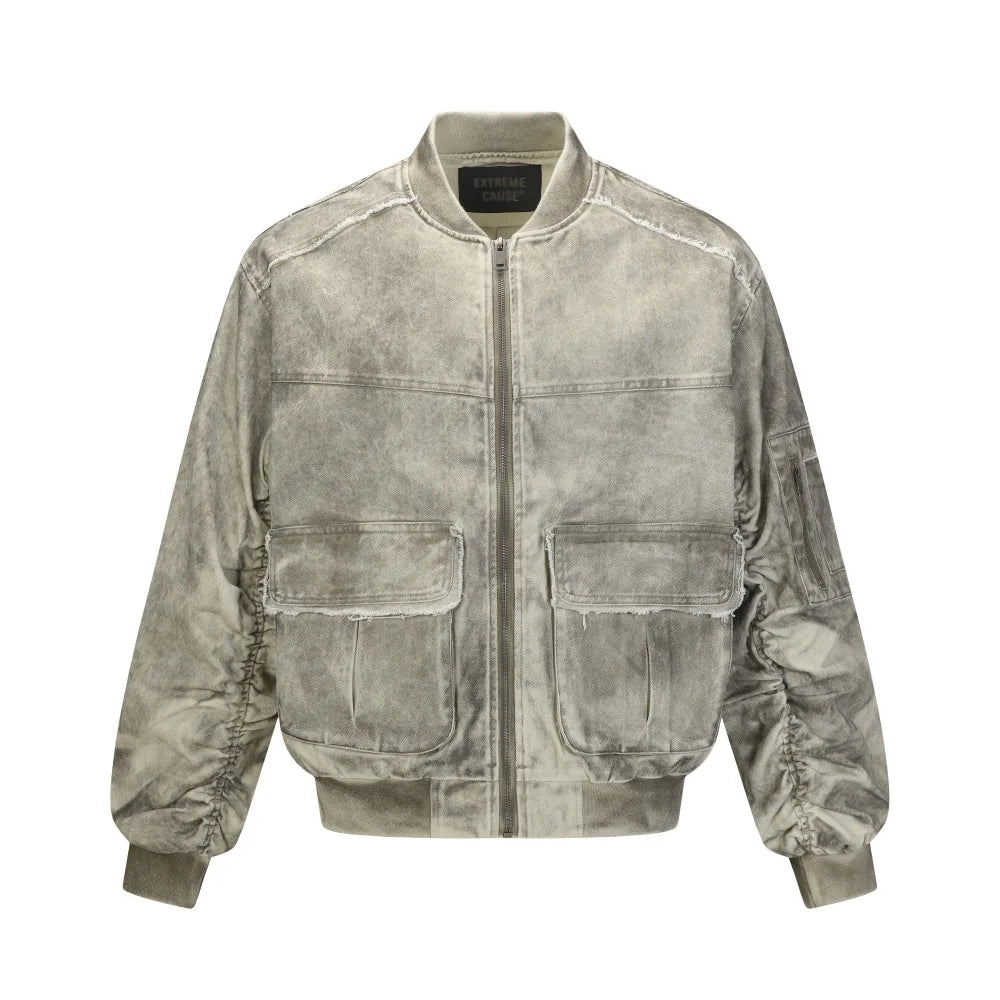 Retro Distressed Color Cargo Jacket