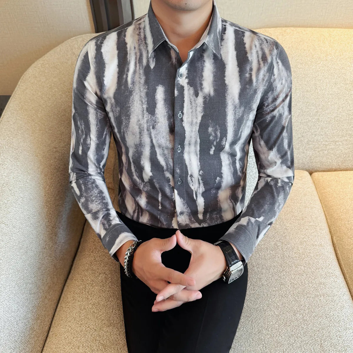 Tie Dye Striped Long Sleeve Shirt