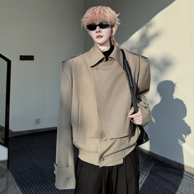 Double Placket Solid Color Loose Jacket