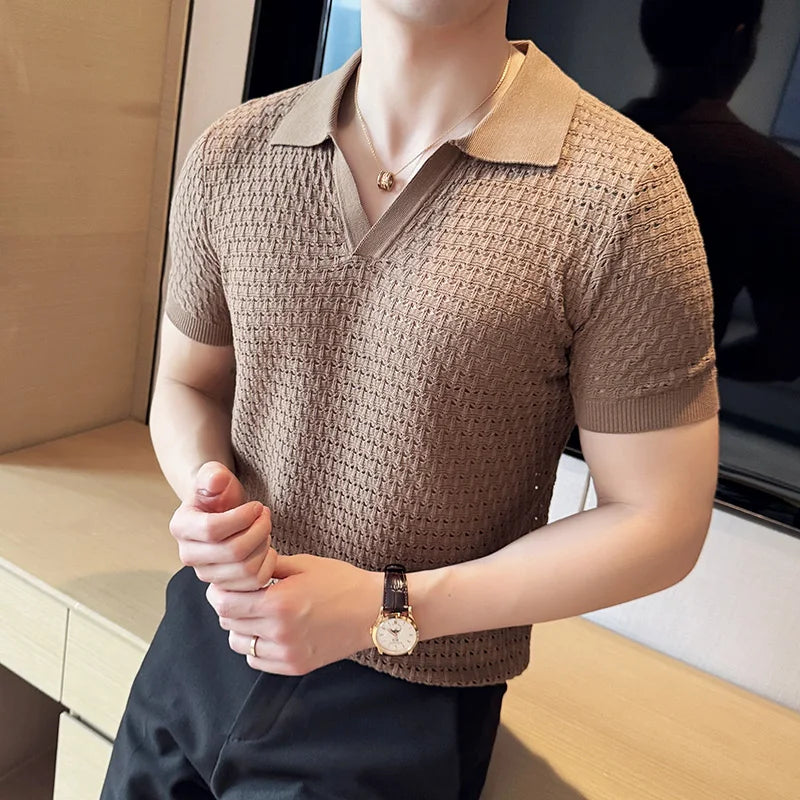 Hollow Knitted Smart Casual Polo Shirt