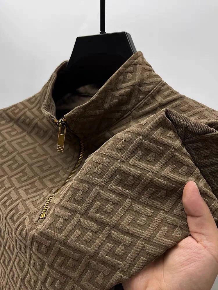 Jacquard Solid Zipper Turtleneck Sweater