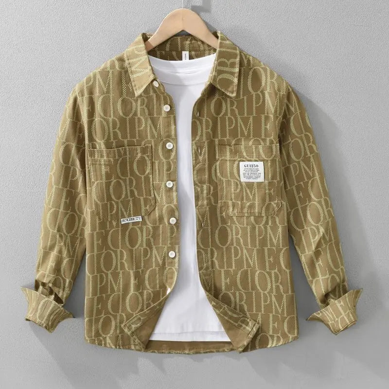 Full Letter Pattern Long-Sleeve Shirt